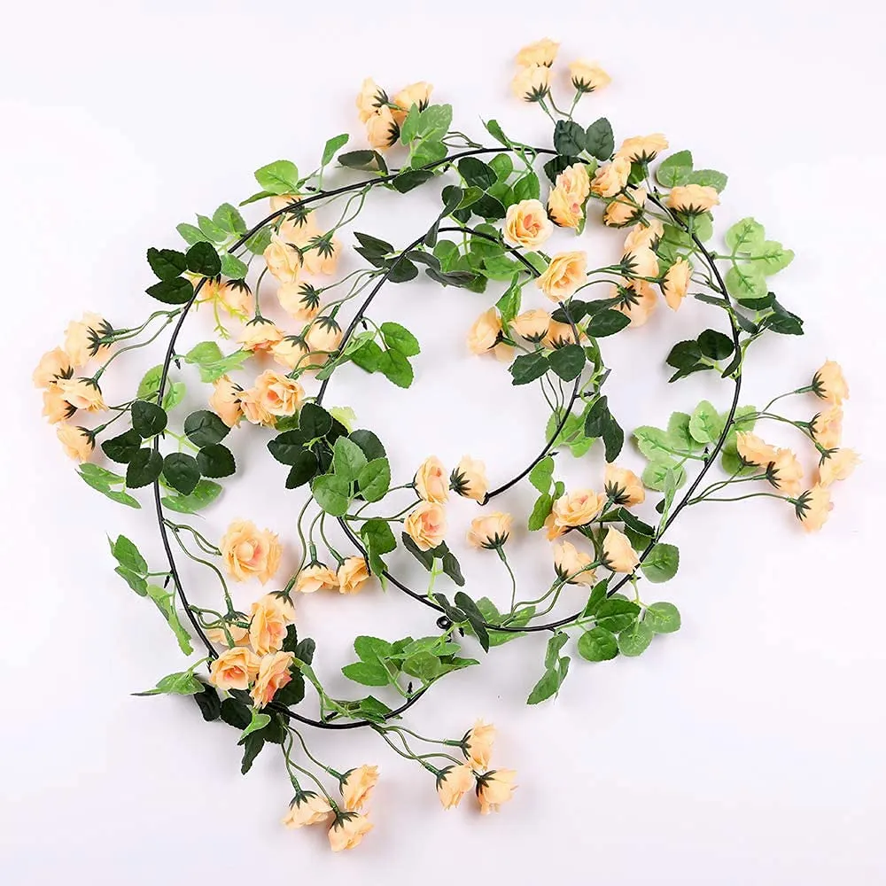 Inrali Artificial Flowers Fake Vine Silk Rose Garland for Wedding Garden Wall Valentine Decoration 69 Small Rose Flowers (Pink)