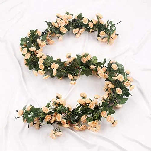 Inrali Artificial Flowers Fake Vine Silk Rose Garland for Wedding Garden Wall Valentine Decoration 69 Small Rose Flowers (Pink)