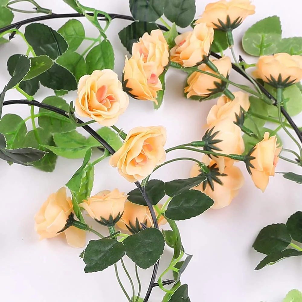 Inrali Artificial Flowers Fake Vine Silk Rose Garland for Wedding Garden Wall Valentine Decoration 69 Small Rose Flowers (Pink)