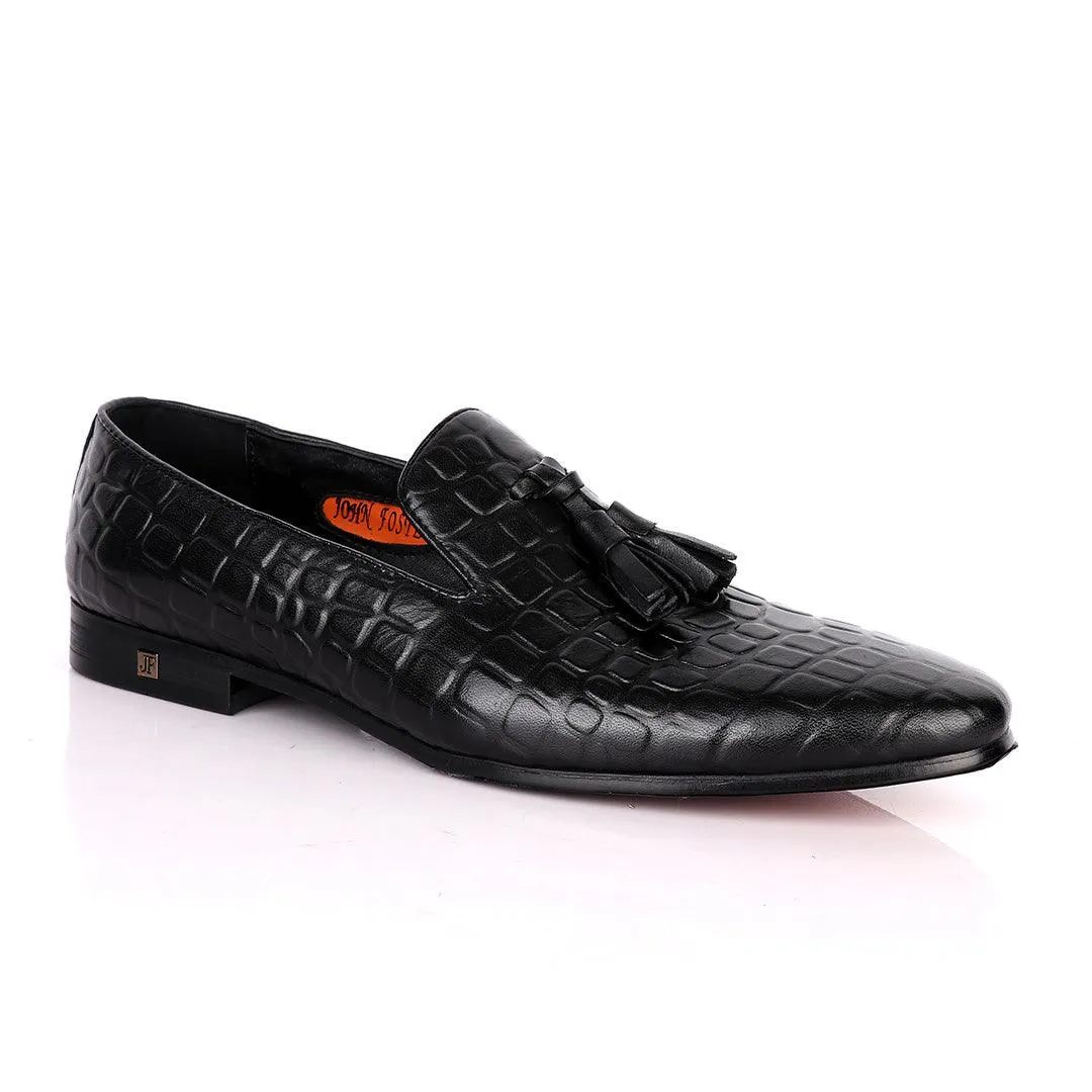 John Foster Block Design Leather With Tassel shoe- Black