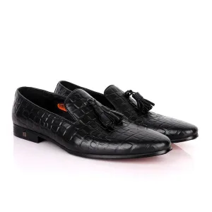 John Foster Block Design Leather With Tassel shoe- Black