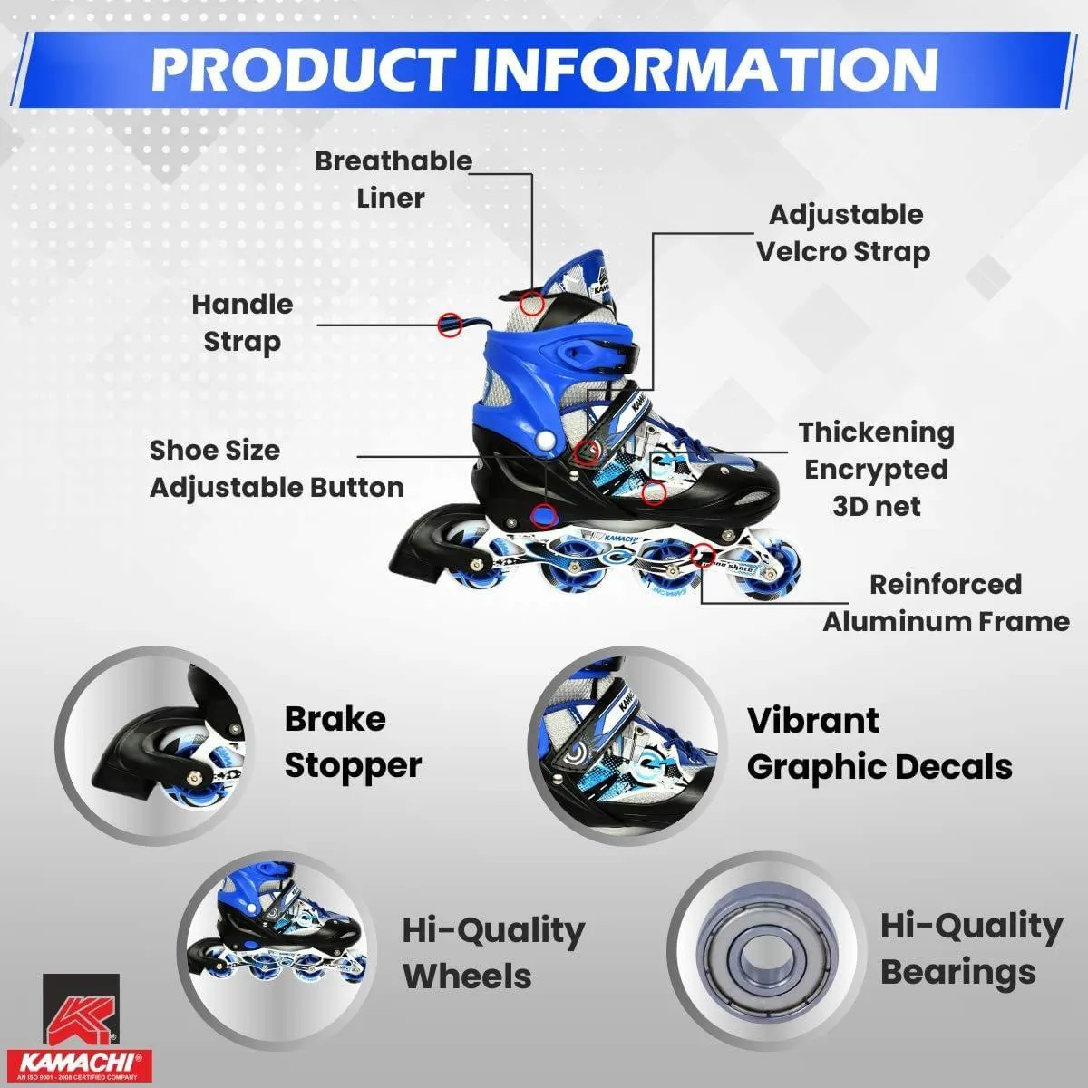 Kamachi Aluminium Body High Quality In-Line Skates Adjustable