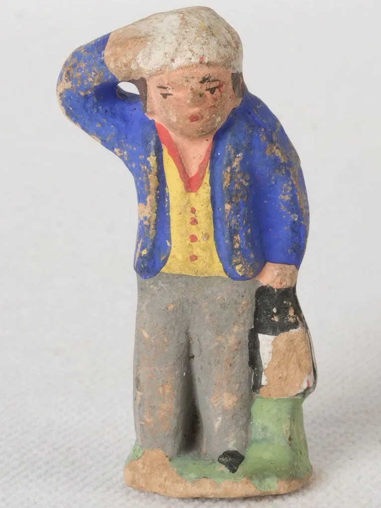 Late 19th / Early 20th Century Handmade Terracotta Santon Man Adjusting Hat