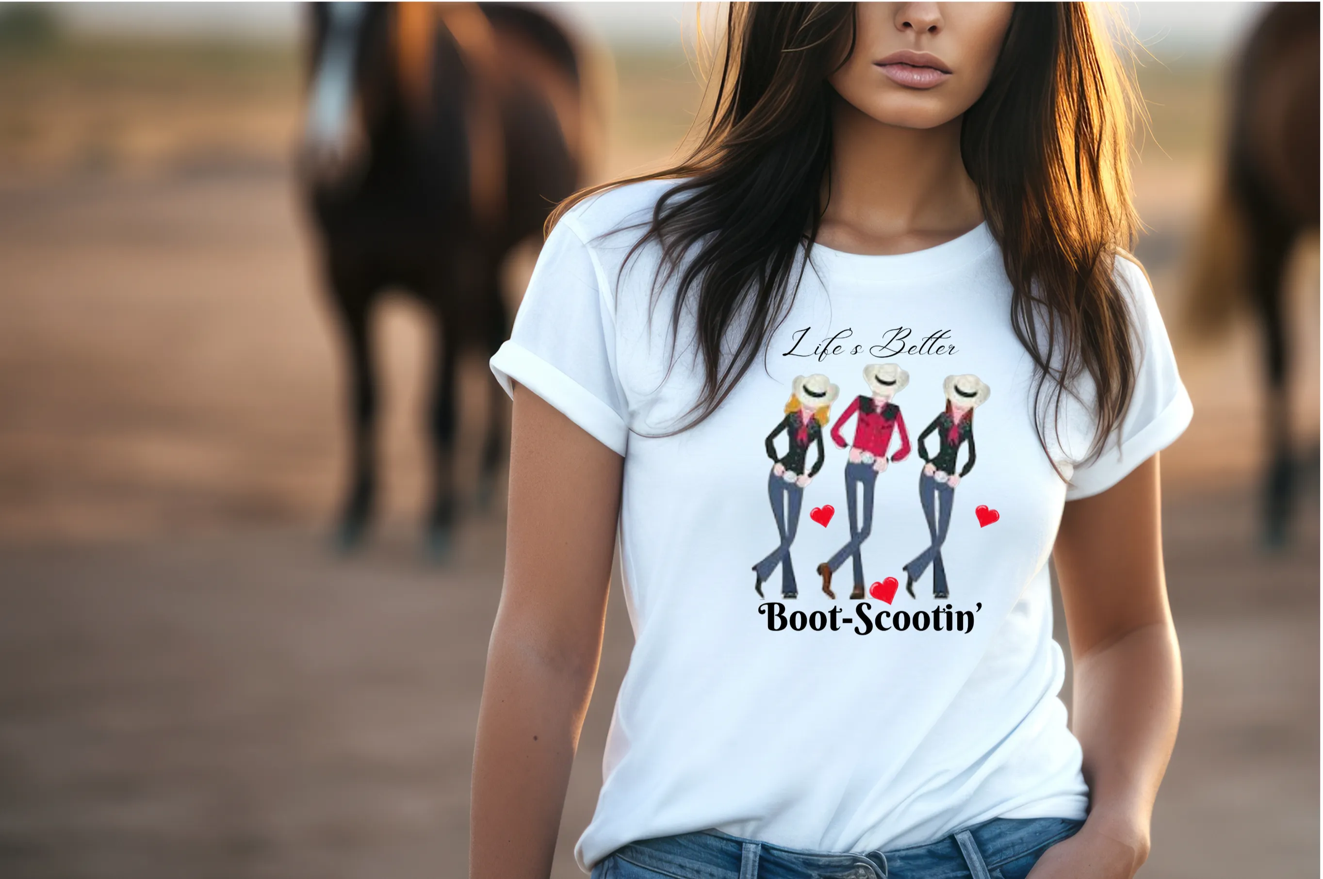 Life's Better Boot Scootin' Cotton T-Shirt, Country T-Shirt, Line Dancing T-Shirt, 3 Girls Dancing, Dancing T-Shirt