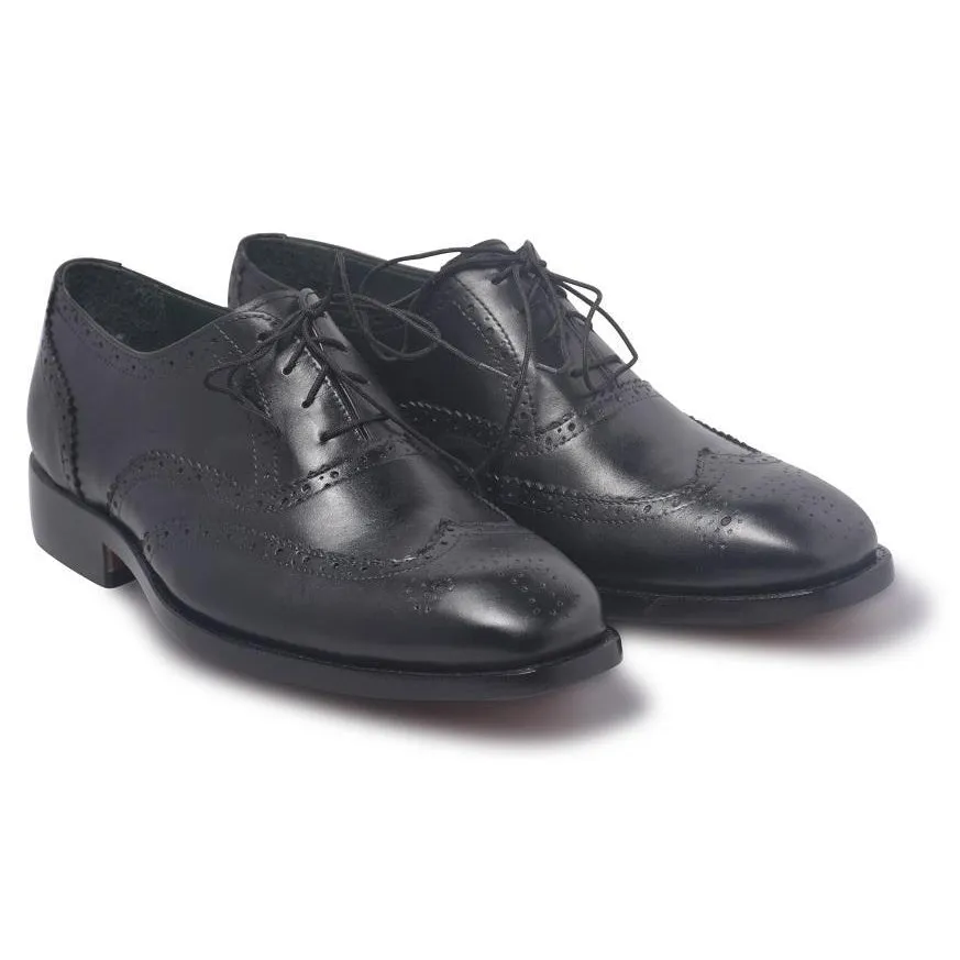 Men Black Brogue Oxford Genuine Leather Shoes