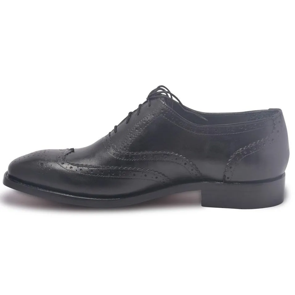 Men Black Brogue Oxford Genuine Leather Shoes