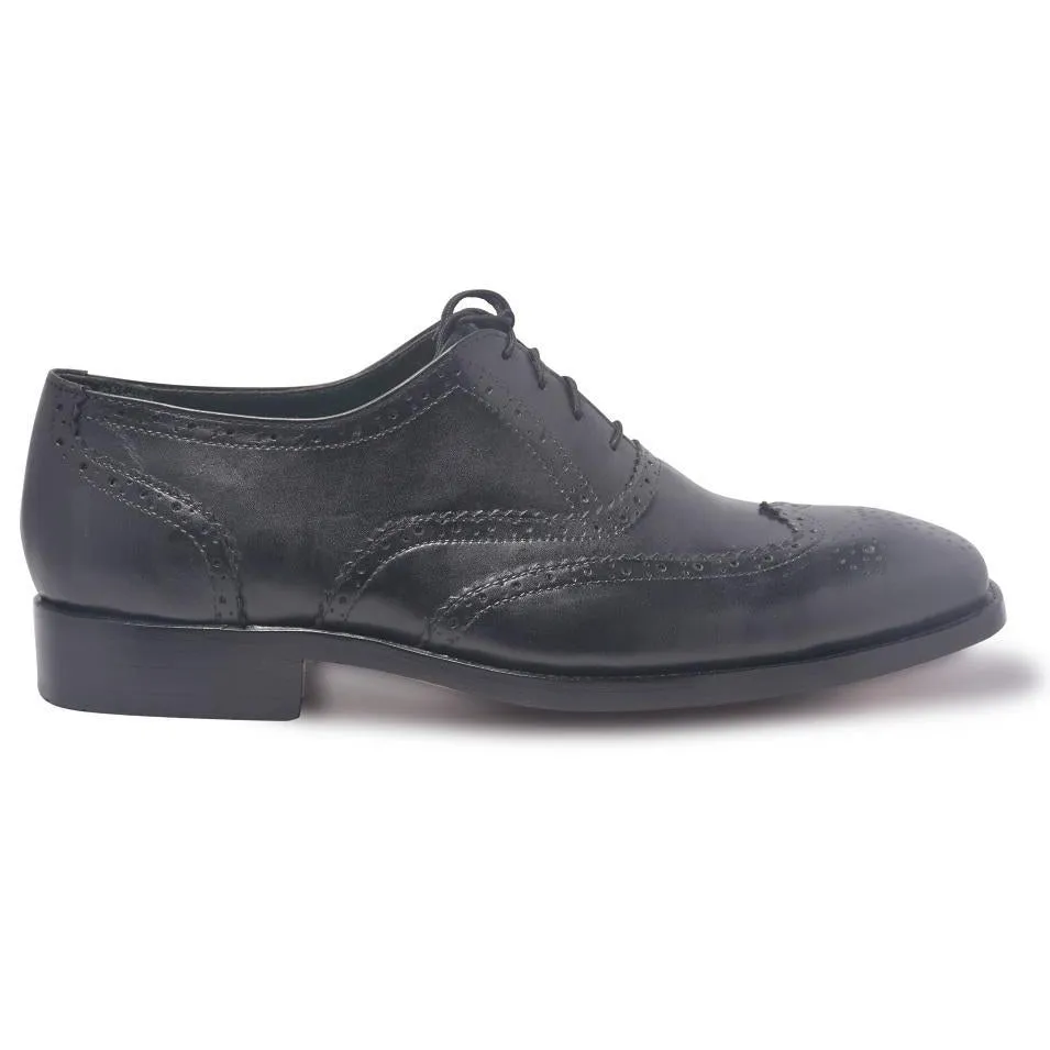 Men Black Brogue Oxford Genuine Leather Shoes