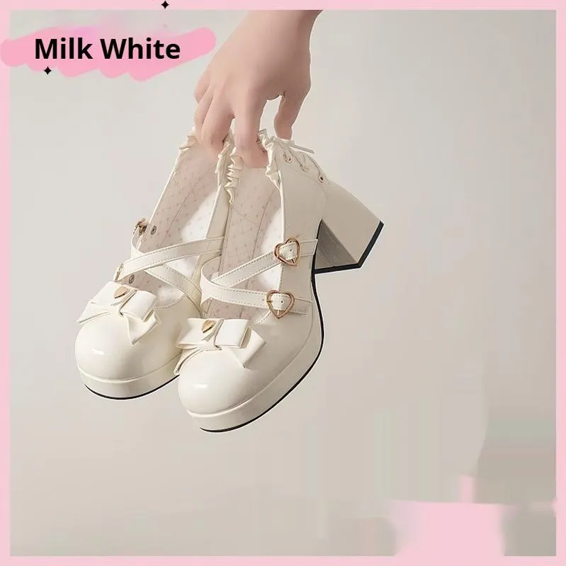 Milk Bun Bunny~Sweet Lolita High Heel Bow Princess Lolita Shoes