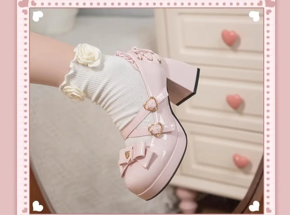 Milk Bun Bunny~Sweet Lolita High Heel Bow Princess Lolita Shoes