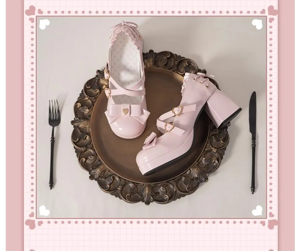 Milk Bun Bunny~Sweet Lolita High Heel Bow Princess Lolita Shoes