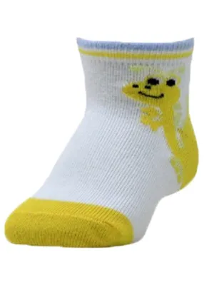 Mustang Kids Ankle Length Socks: Cutie Saurus- White& Lemon