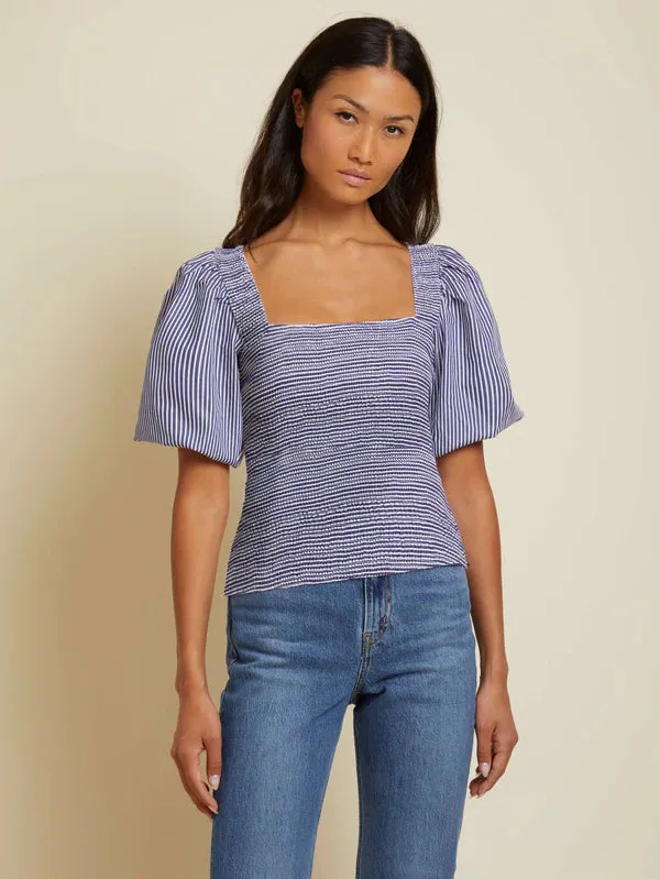 NATION LTD SAMIRA SMOCKED TEE W/STRIPE IN DECO