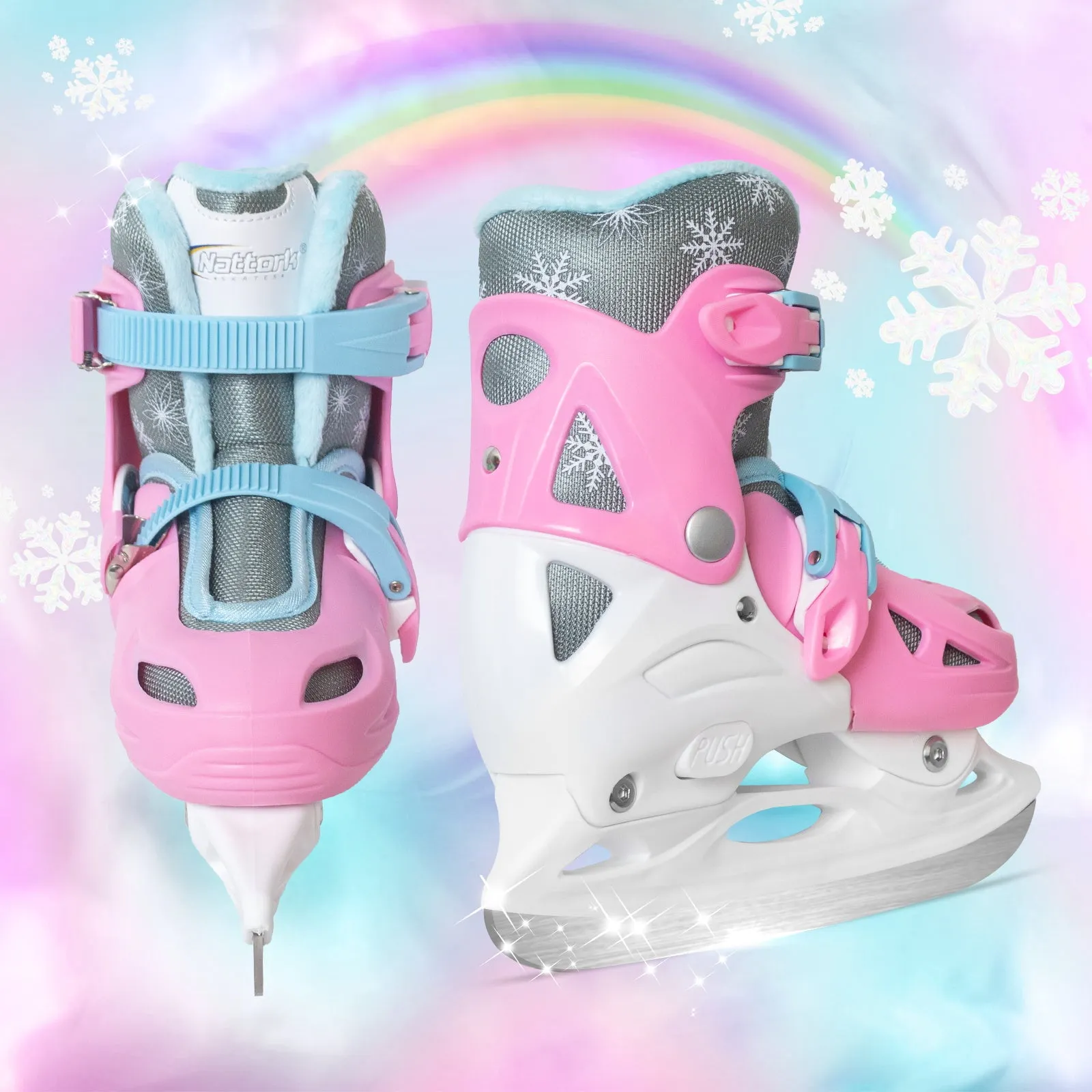 Nattork Adjustable Ice Skates for Kids - Pink Snow