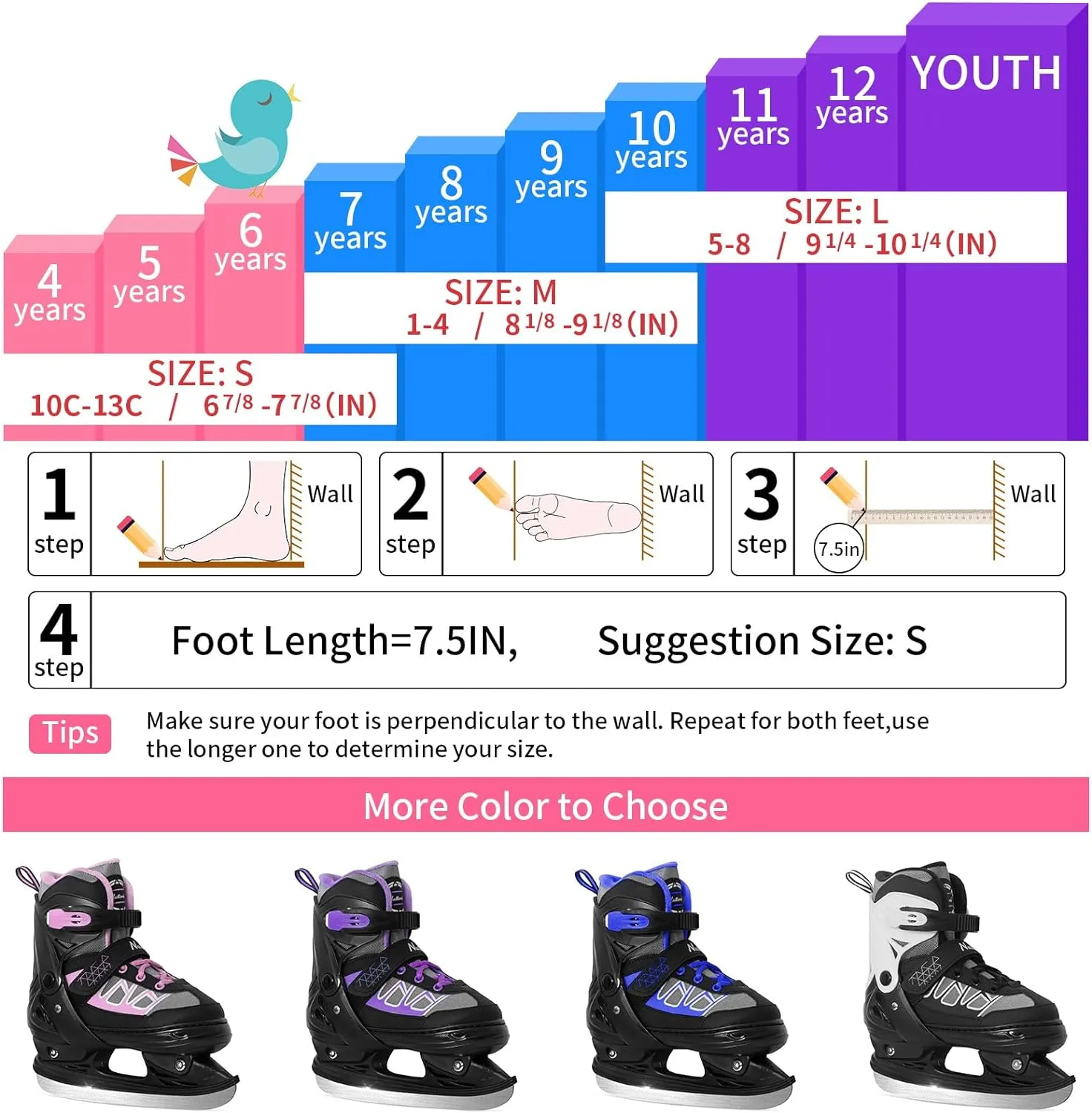 Nattork Adjustable Ice Skates - Purple