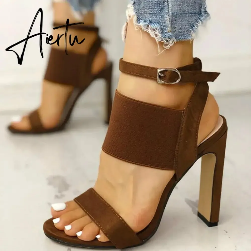 New Fashion Women Summer High-Heeled Sandals Solid Color Casual High Heels Shoes Female Buckle Strap Open Toe Sexy Women Pumps