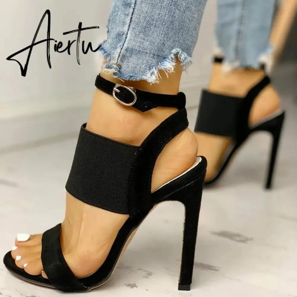 New Fashion Women Summer High-Heeled Sandals Solid Color Casual High Heels Shoes Female Buckle Strap Open Toe Sexy Women Pumps