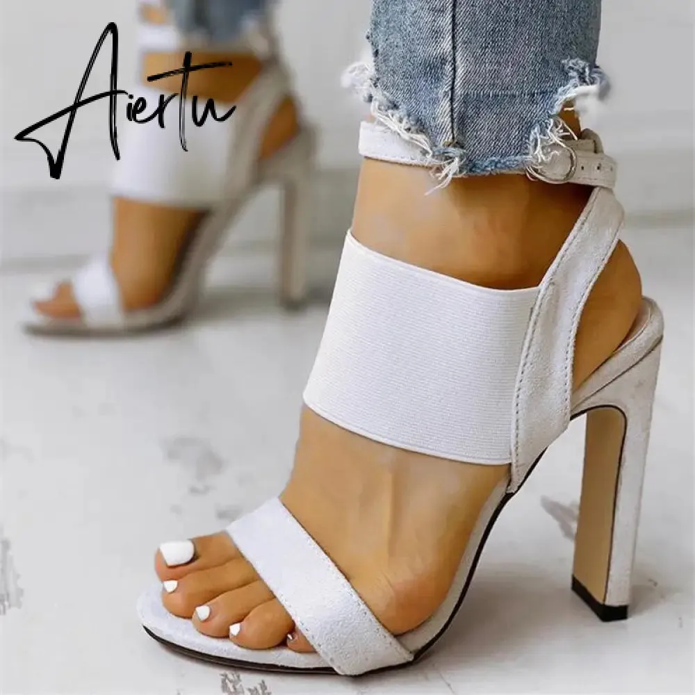 New Fashion Women Summer High-Heeled Sandals Solid Color Casual High Heels Shoes Female Buckle Strap Open Toe Sexy Women Pumps