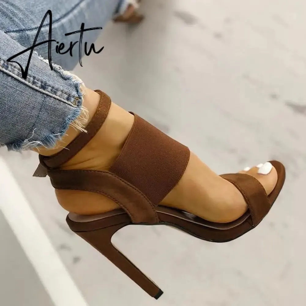 New Fashion Women Summer High-Heeled Sandals Solid Color Casual High Heels Shoes Female Buckle Strap Open Toe Sexy Women Pumps