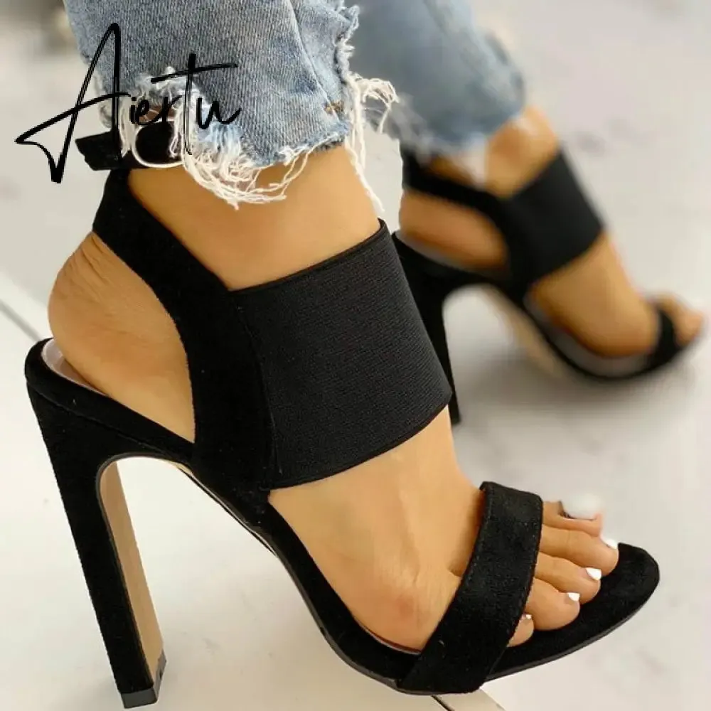 New Fashion Women Summer High-Heeled Sandals Solid Color Casual High Heels Shoes Female Buckle Strap Open Toe Sexy Women Pumps