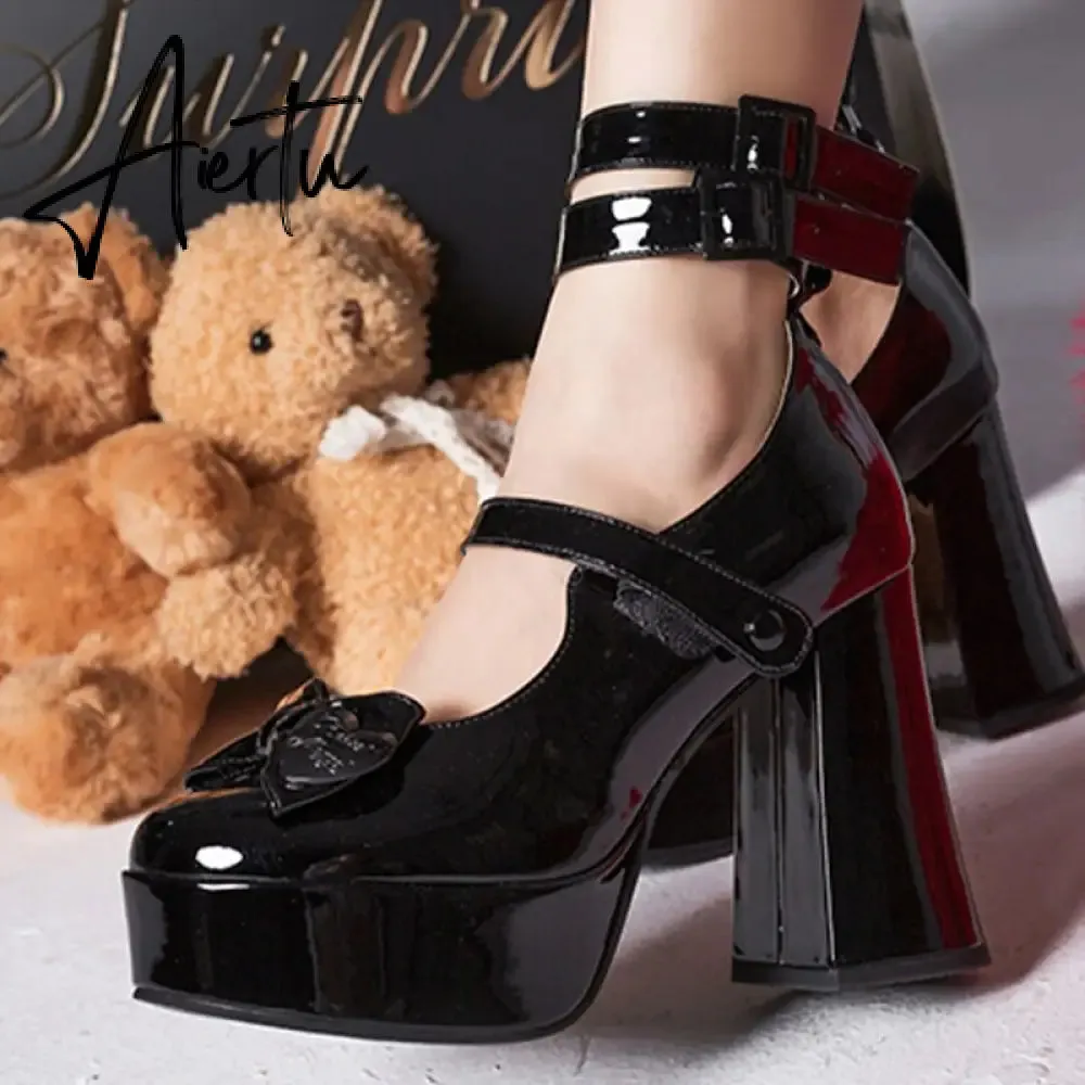 New Women Mary Janes High Heels Shoes Chunky Sandals Summer Fashion Retro Bow Lolita Shoes Party Platform Pumps Zapatos