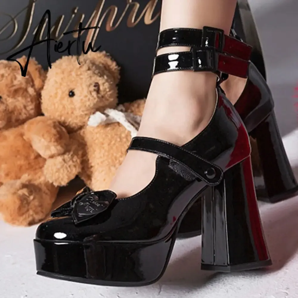 New Women Mary Janes High Heels Shoes Chunky Sandals Summer Fashion Retro Bow Lolita Shoes Party Platform Pumps Zapatos