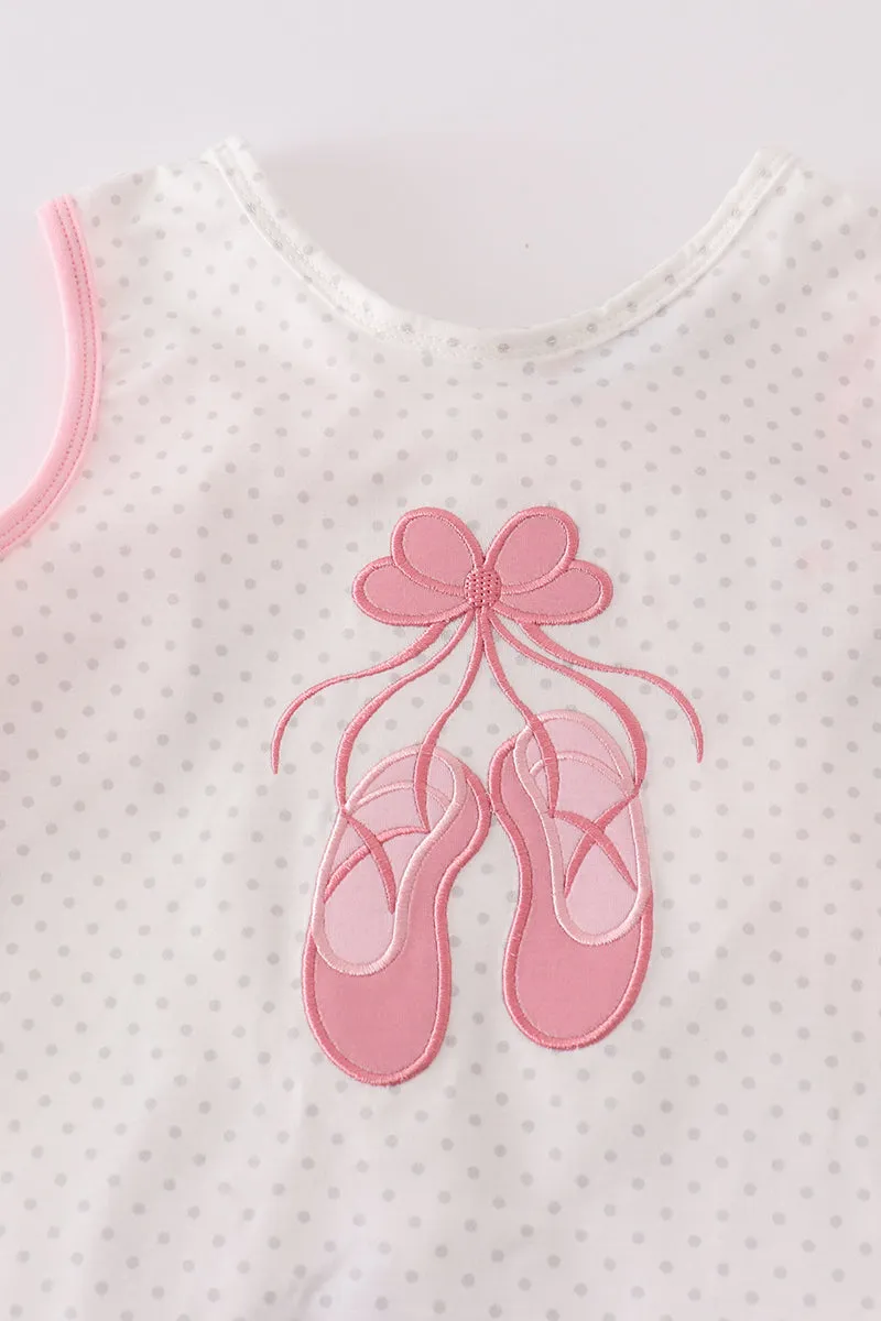 Pink ballet shoes applique girl set