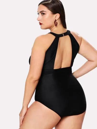 *PLUS DOLL* high neck monokini one piece plus size swimsuit