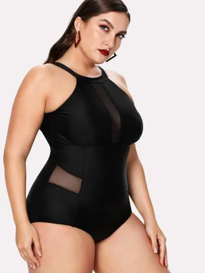 *PLUS DOLL* high neck monokini one piece plus size swimsuit