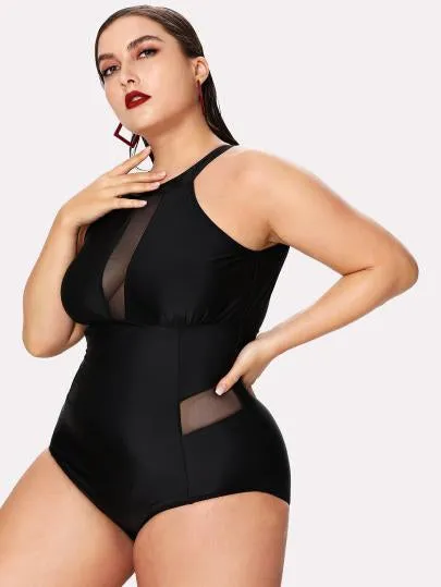 *PLUS DOLL* high neck monokini one piece plus size swimsuit