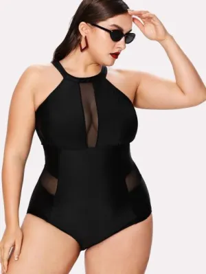 *PLUS DOLL* high neck monokini one piece plus size swimsuit