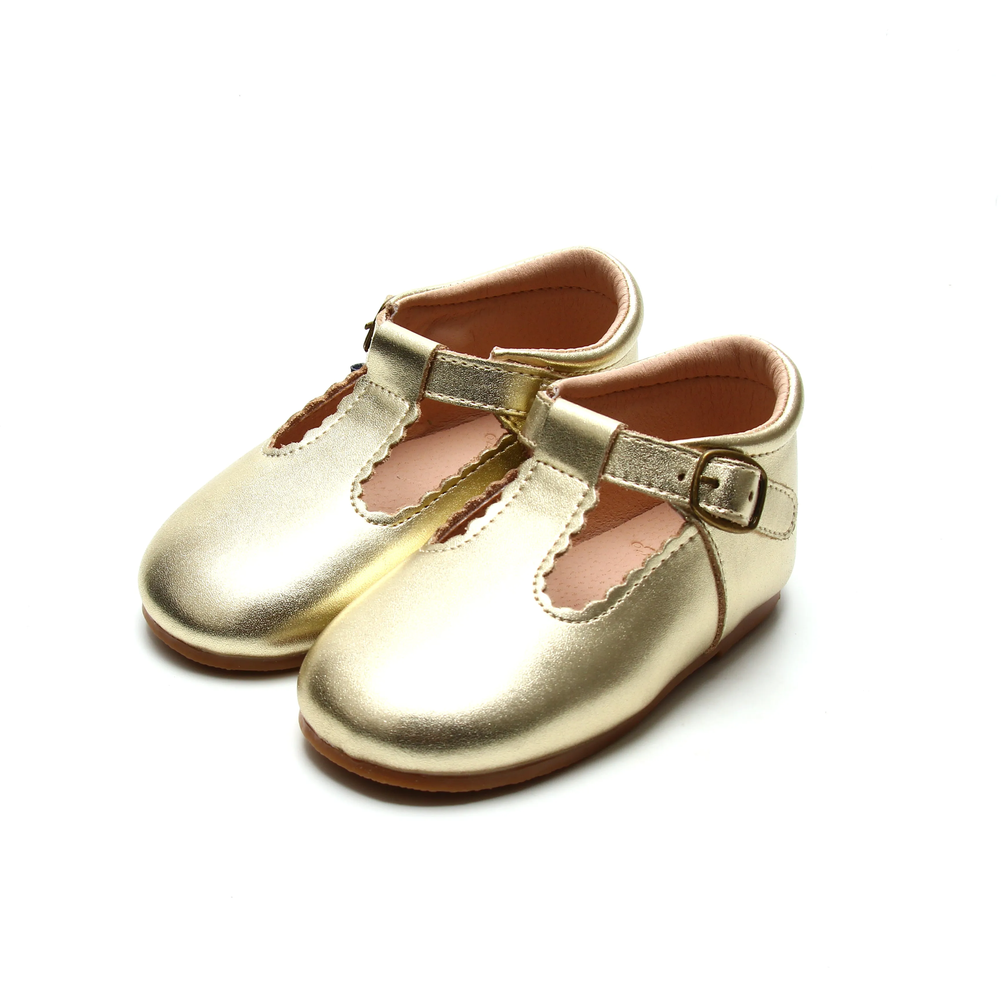 Riley T-Straps - Scalloped - Gold