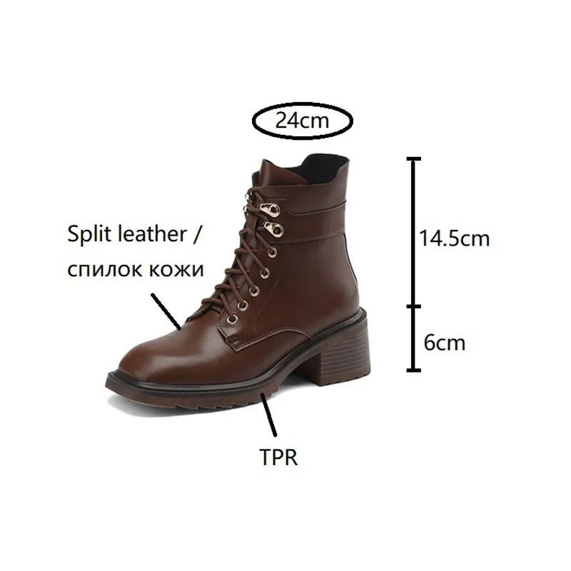 sealbeer  fashion inspo    NEW Autumn Boots Women Split Leather Shoes for Women Square Toe Chunky Heel Shoes Casual Lace-up Short Boots Retro Ankle Boots