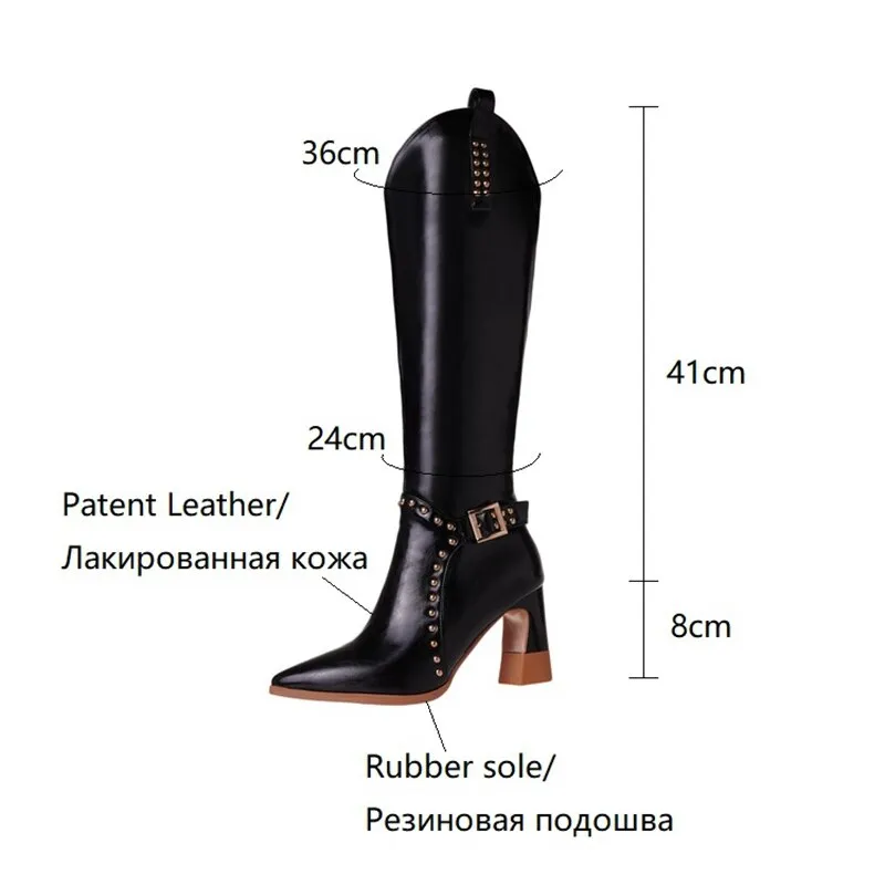 sealbeer  fashion inspo    NEW Fall Shoes for Women Pointed Toe Square Heel Boots Split Leather Knee High Boots Rivet Plus Size Women Shoes High Heel Boots