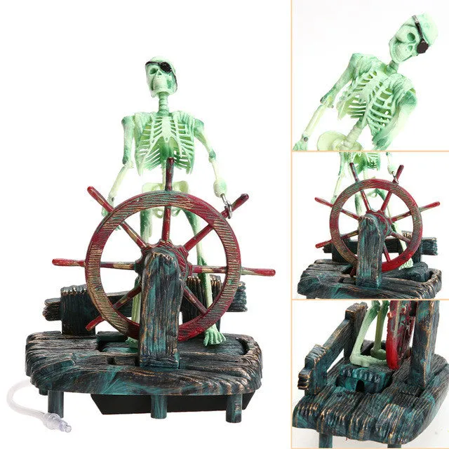 Skeleton On Wheel Aquarium Decoration