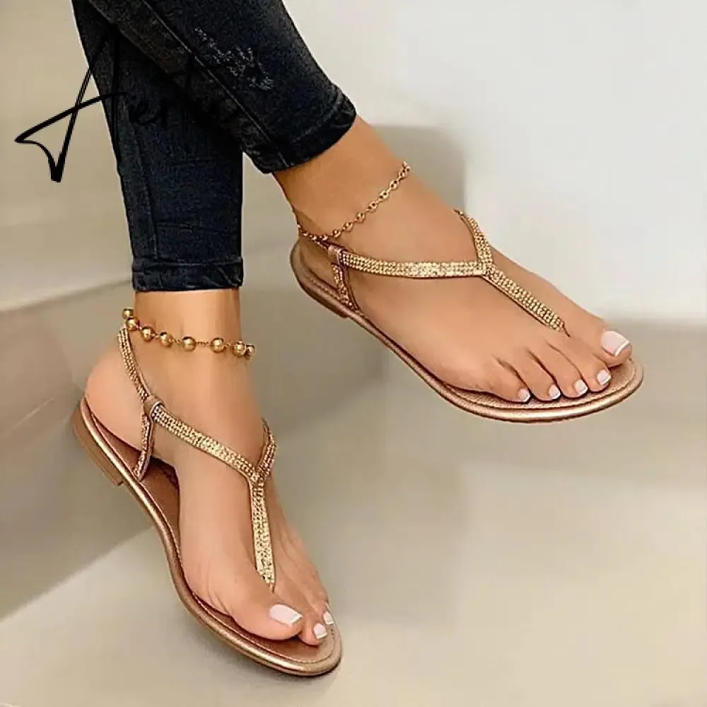 Summer Ladies Sandals Fashion Bling Rhinestone Flats Shoes for Women Sequined Cloth Open Toe Casual Flip Flops Plus Size