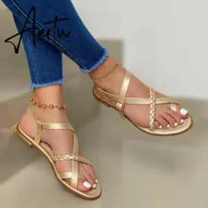 Summer Women Flat Sandals Fashion Buckle Strap Open Toe Beach Casual Women's Shoes Flats Pus Size Ladies Sandals