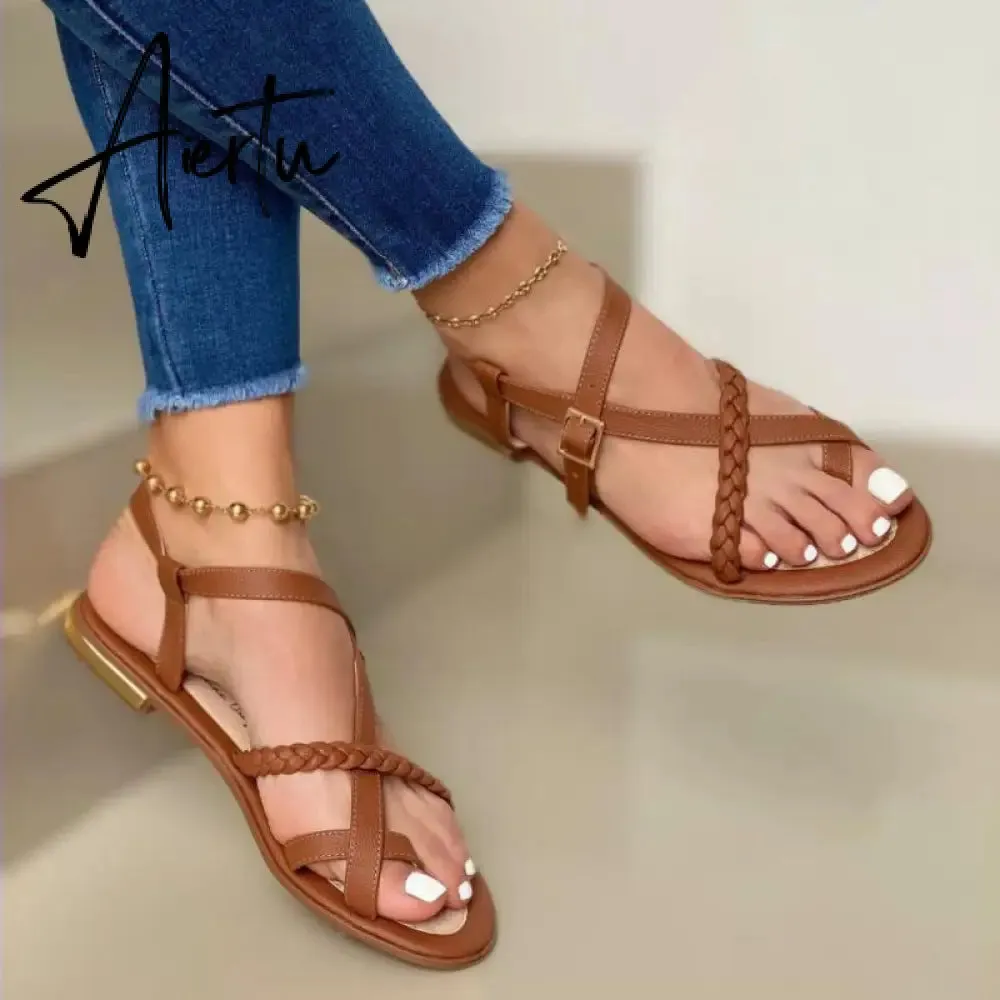 Summer Women Flat Sandals Fashion Buckle Strap Open Toe Beach Casual Women's Shoes Flats Pus Size Ladies Sandals