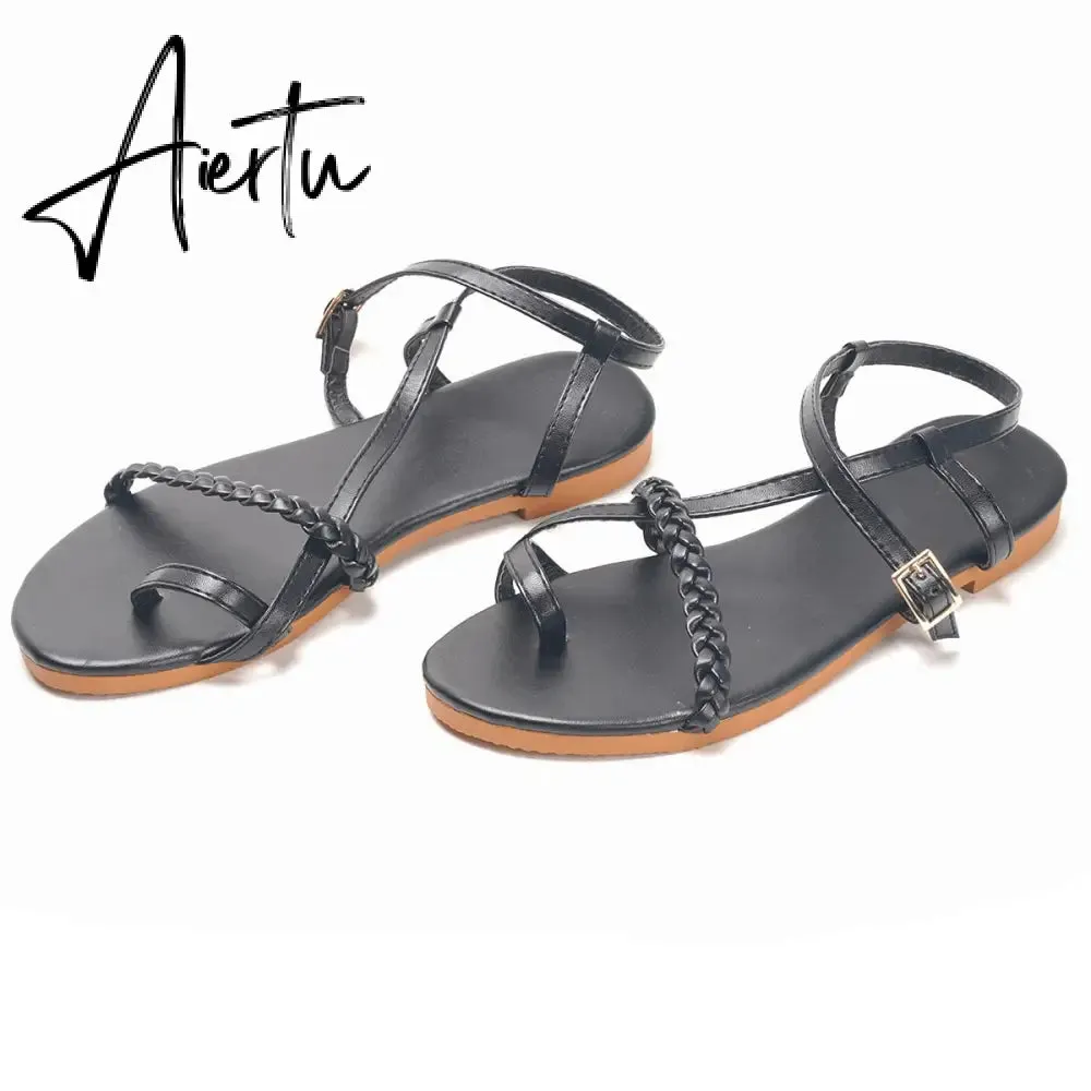 Summer Women Flat Sandals Fashion Buckle Strap Open Toe Beach Casual Women's Shoes Flats Pus Size Ladies Sandals