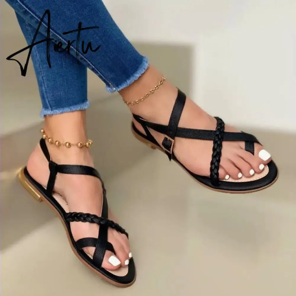 Summer Women Flat Sandals Fashion Buckle Strap Open Toe Beach Casual Women's Shoes Flats Pus Size Ladies Sandals