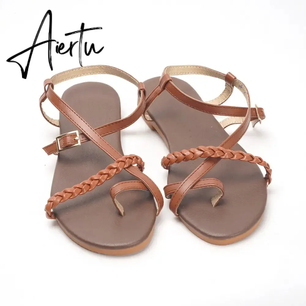 Summer Women Flat Sandals Fashion Buckle Strap Open Toe Beach Casual Women's Shoes Flats Pus Size Ladies Sandals