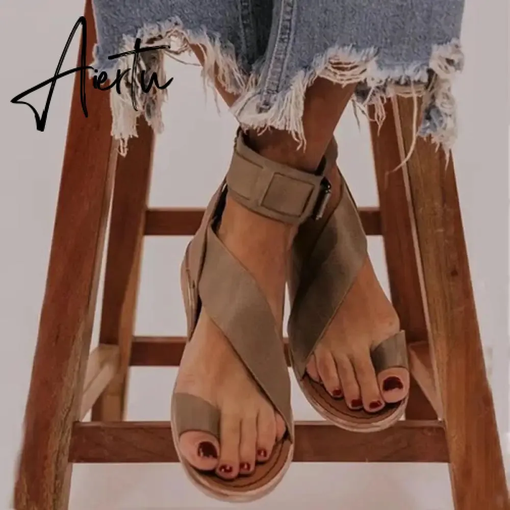 Summer Women's Shoes Fashion Casual Roman Style Flat Sandals Female Open-Toe Shoes Sandals Ladies Low Hills Beach Slippers