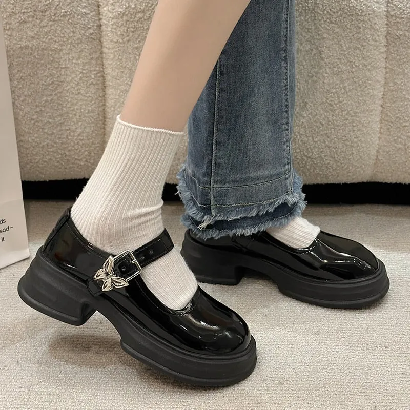 Toleet Fashion Bow Ankle Buckle Mary Jane Shoes Woman Thick Heeled Platform Lolita Shoes Woman Japanese Students Uniform Shoes Female