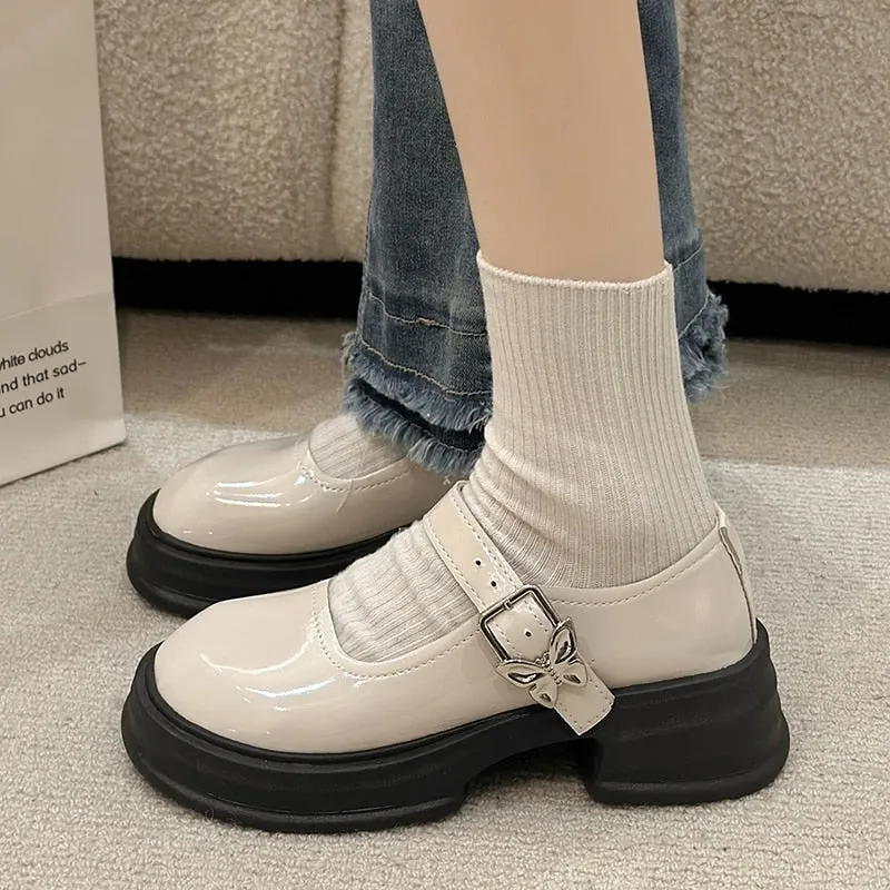 Toleet Fashion Bow Ankle Buckle Mary Jane Shoes Woman Thick Heeled Platform Lolita Shoes Woman Japanese Students Uniform Shoes Female