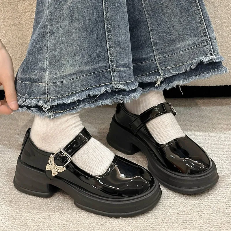 Toleet Fashion Bow Ankle Buckle Mary Jane Shoes Woman Thick Heeled Platform Lolita Shoes Woman Japanese Students Uniform Shoes Female