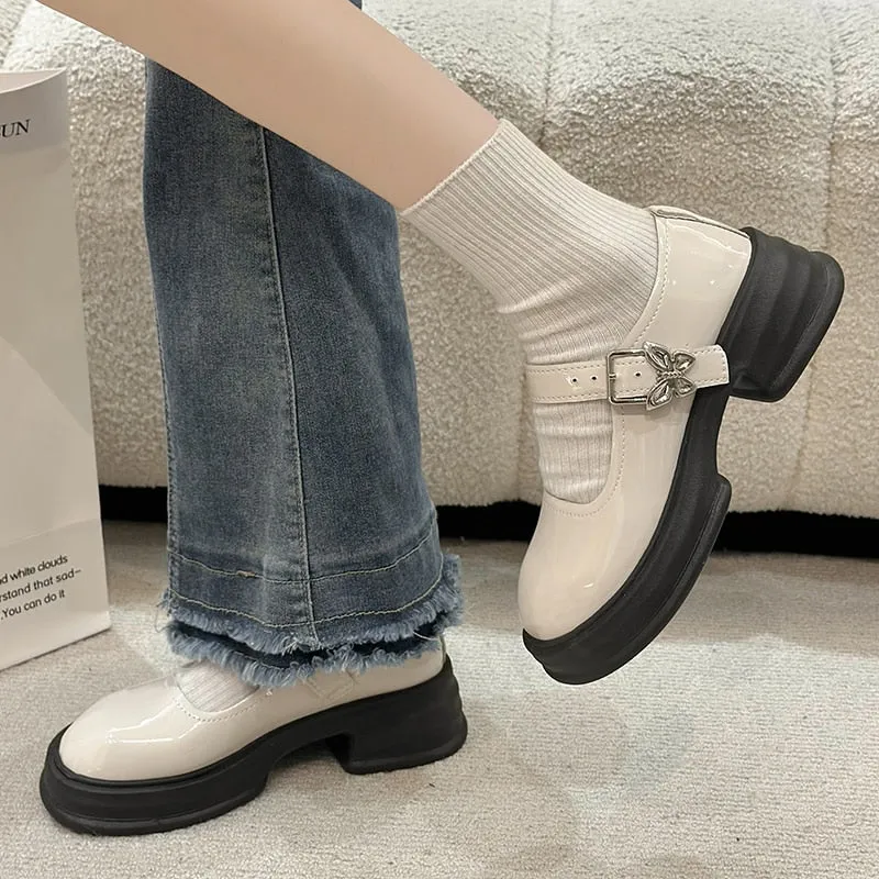 Toleet Fashion Bow Ankle Buckle Mary Jane Shoes Woman Thick Heeled Platform Lolita Shoes Woman Japanese Students Uniform Shoes Female