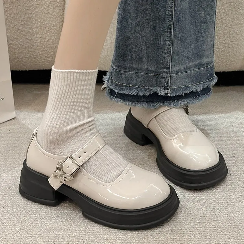 Toleet Fashion Bow Ankle Buckle Mary Jane Shoes Woman Thick Heeled Platform Lolita Shoes Woman Japanese Students Uniform Shoes Female