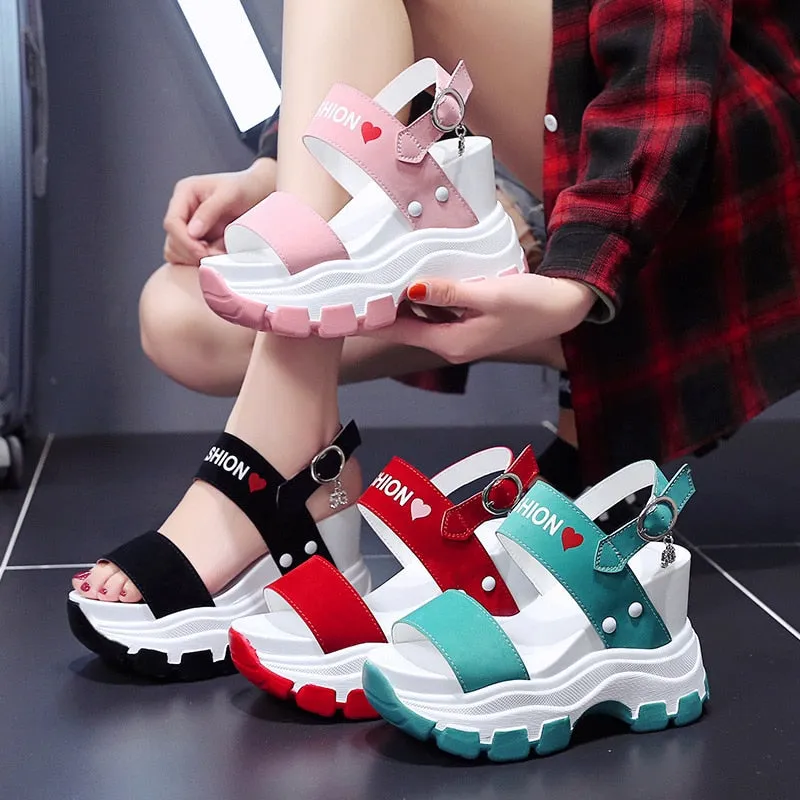 Toleet  Platform Sandals Women 2023 New Summer Chunky High Heels Female Wedges Shoes For Women Fish Toe Red Sandalia Feminina