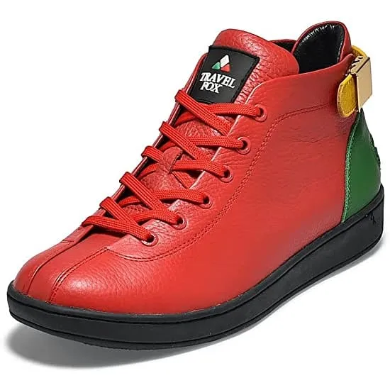 Travel Fox Men's Red and Green Nappa Leather Mid Top Sneakers 915601-133