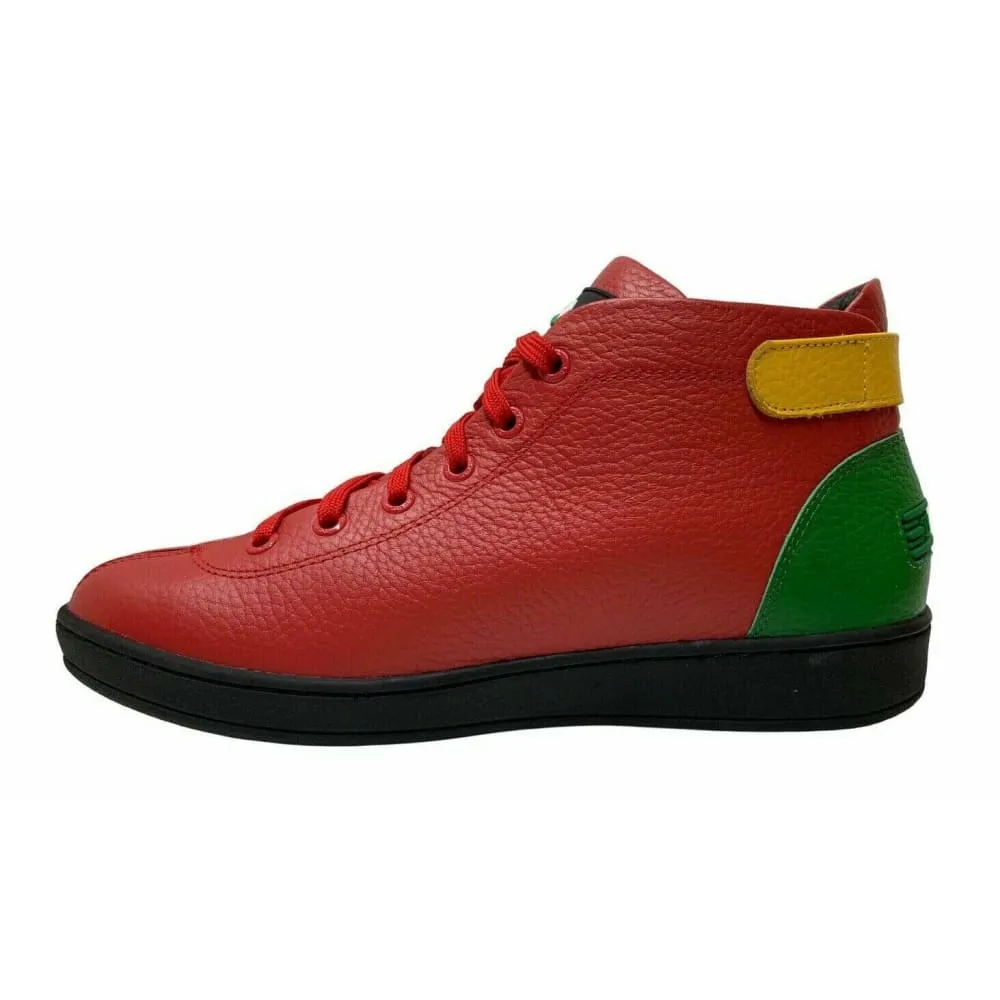 Travel Fox Men's Red and Green Nappa Leather Mid Top Sneakers 915601-133