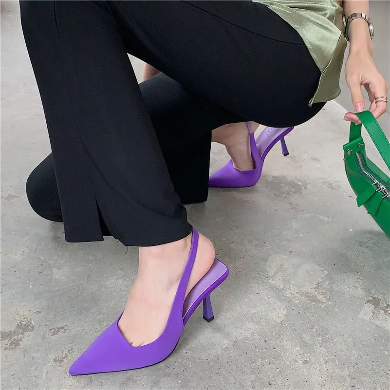 Uniwim Women Summer 9Cm High Heels Sandals Lady Fetish Stiletto Heels Slingback Purple Green Mules Sandles Replica Designer Shoes